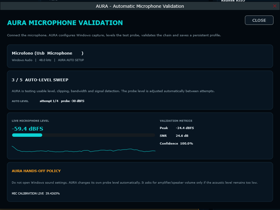 AURA microphone validation
